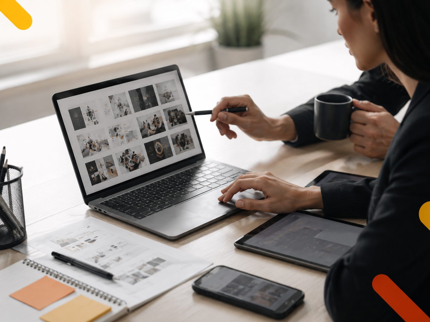 Profesional de KETMAR SOLUCIONES planeando contenido digital para plataformas en internet.